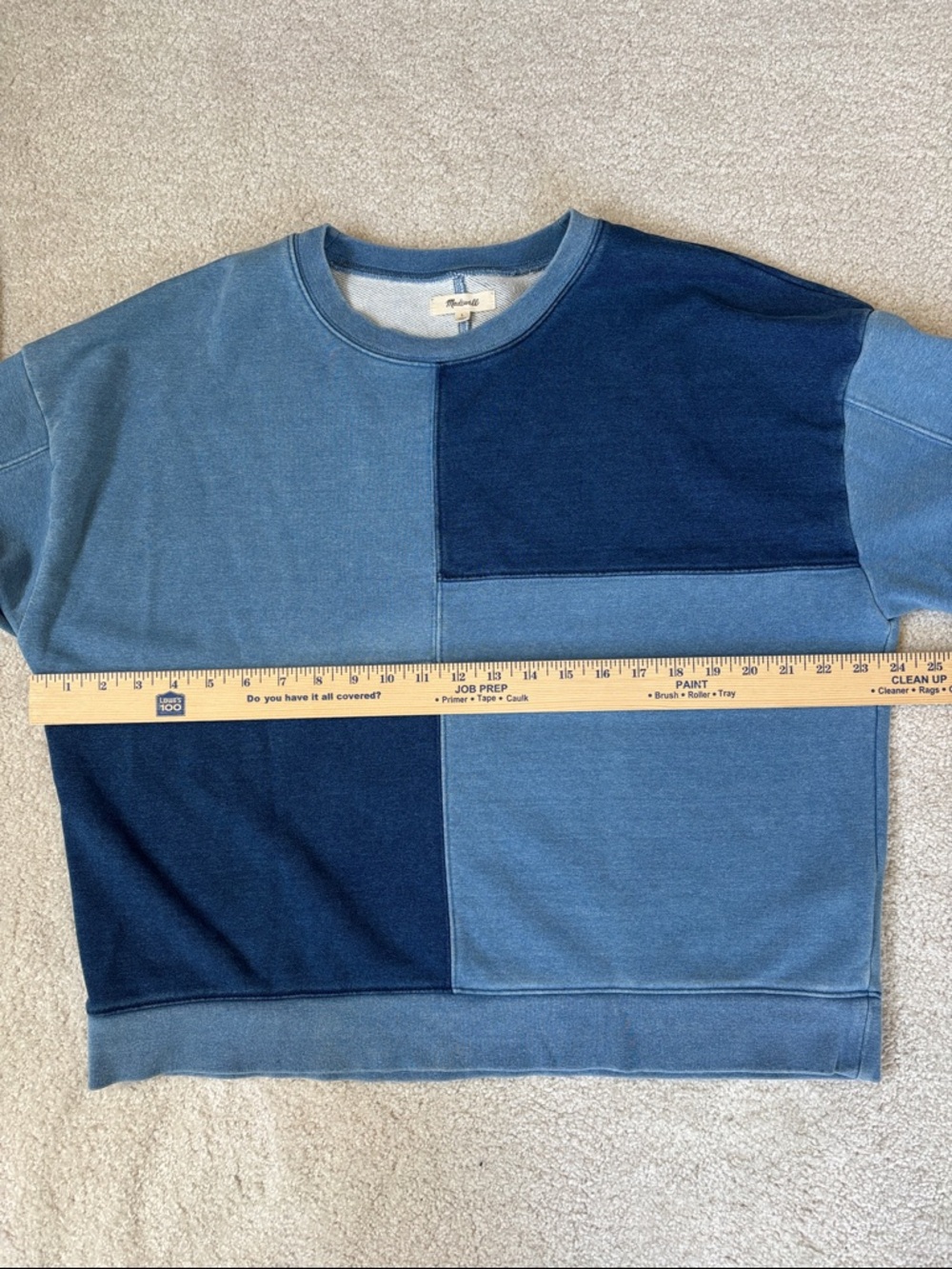 Madewell Blue Indigo Dyed Beach Colorblock Patchwork Swearshirt Womens Large - Picture 6 of 10